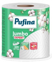 Háztartási papírtörlő, 2 rétegű, 320 lap, 1 tekercses, PUFINA "Expert"