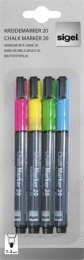 Folyékony krétamarker, kúpos hegy, 1-2 mm , 4 színben,SIGEL, vegyes